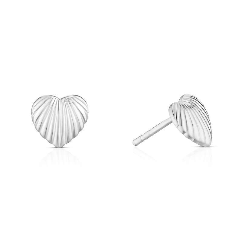 Main Image 1 of Sterling Silver Textured Heart Stud Earrings