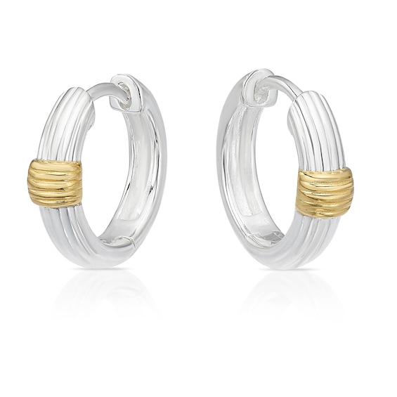Sterling Silver & Yellow Gold Plated Ribbed Hoop Earrings