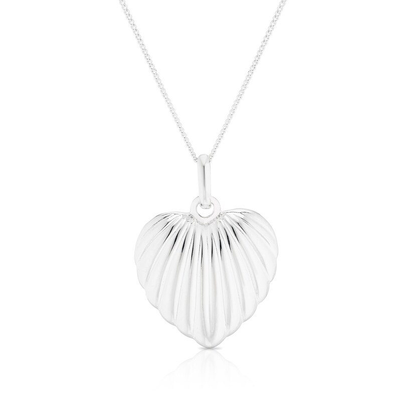 Main Image 1 of Sterling Silver Textured Heart Pendant 16+2" Necklace