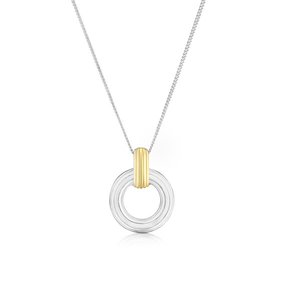 Sterling Silver and Yellow Gold Plated Ribbed Circle Pendant