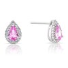 Thumbnail Image 1 of Sterling Silver Pear Created Pink Sapphire Halo Stud Earrings