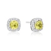 Thumbnail Image 1 of Sterling Silver Cushion Created White & Yellow Sapphire Halo Stud Earrings
