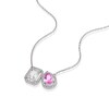 Thumbnail Image 2 of Sterling Silver Pear Created Pink & White Emerald Sapphire Halo Pendant Necklace