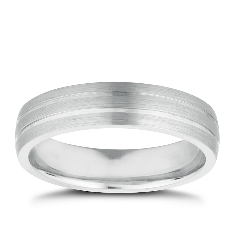 Main Image 1 of Men's Sterling Silver Matt & Polished 5mm Wedding Band