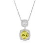 Thumbnail Image 1 of Sterling Silver Cushion Created White & Yellow Sapphire Halo Pendant Necklace