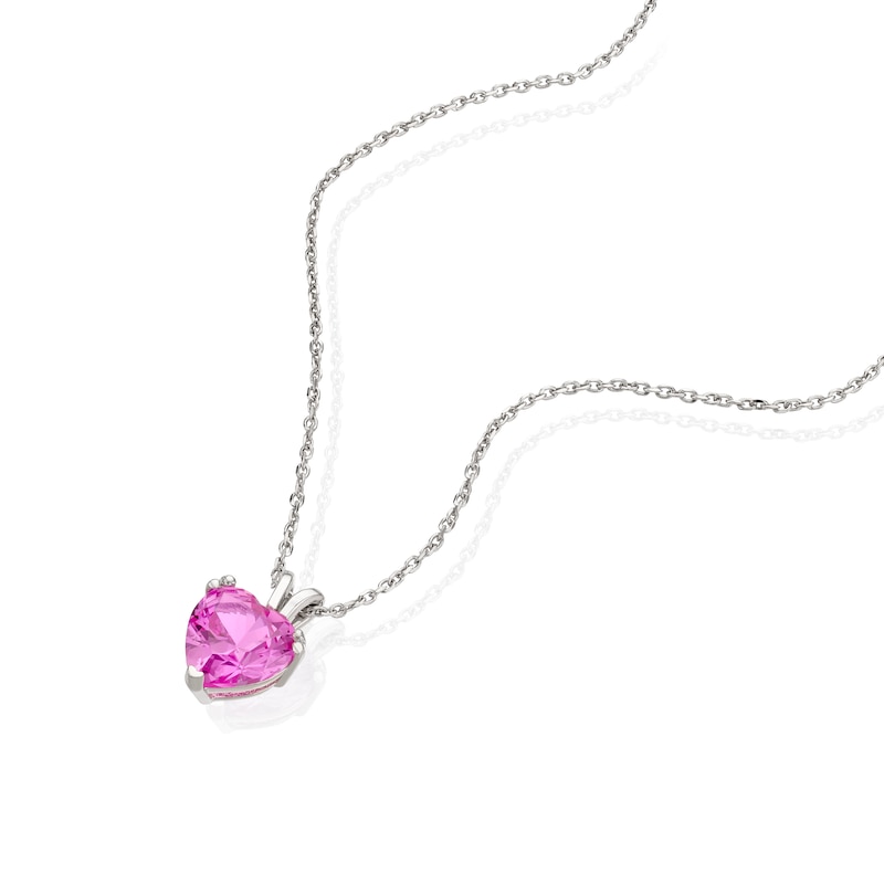 Main Image 2 of Sterling Silver Created Pink Sapphire Heart Pendant Necklace