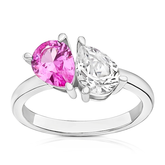 Sterling Silver Created White and Pink Sapphire Pear Cut Two