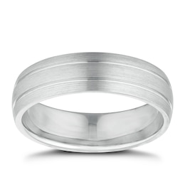 Men's Sterling Silver Polished Ridge Edge 6mm Wedding Ring