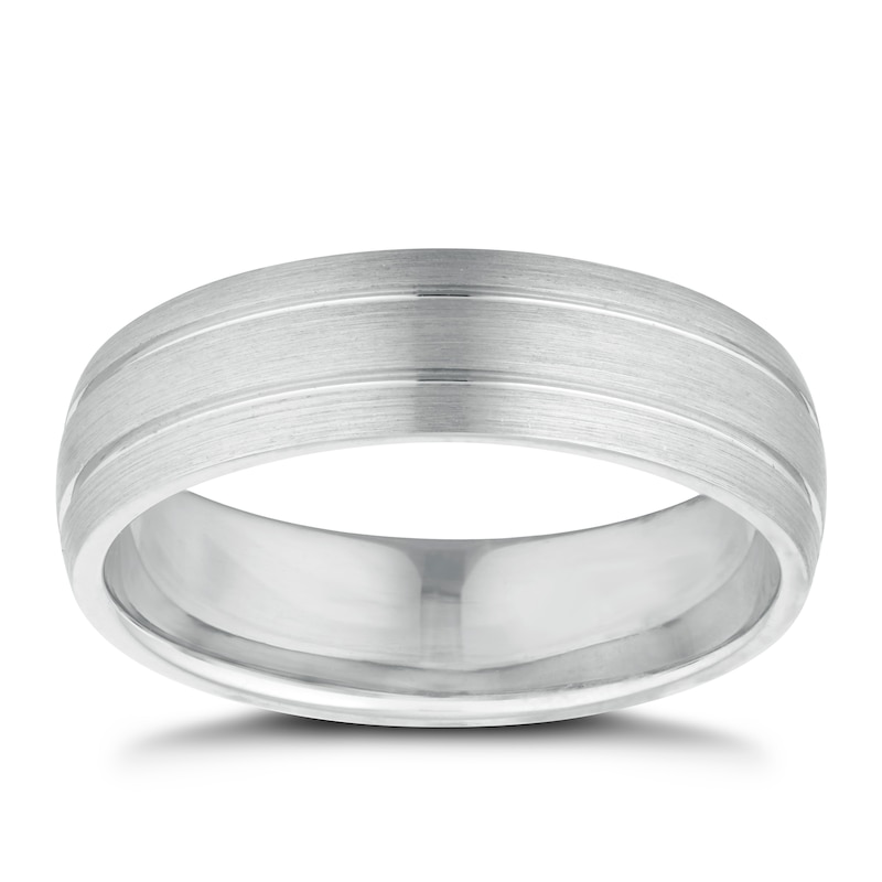 Men's Sterling Silver Polished Ridge Edge 6mm Wedding Ring