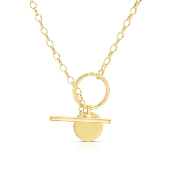 9ct Yellow Gold Round Tag Pendant T-bar Belcher Chain