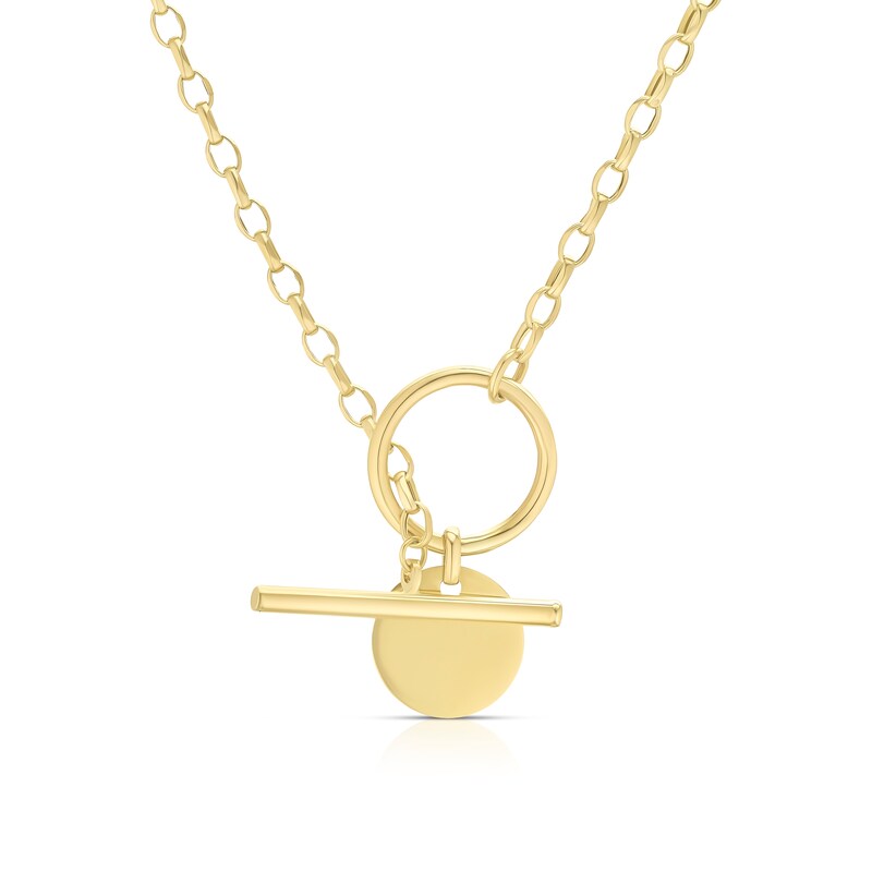 Main Image 1 of 9ct Yellow Gold Round Tag Pendant T-bar Belcher Chain