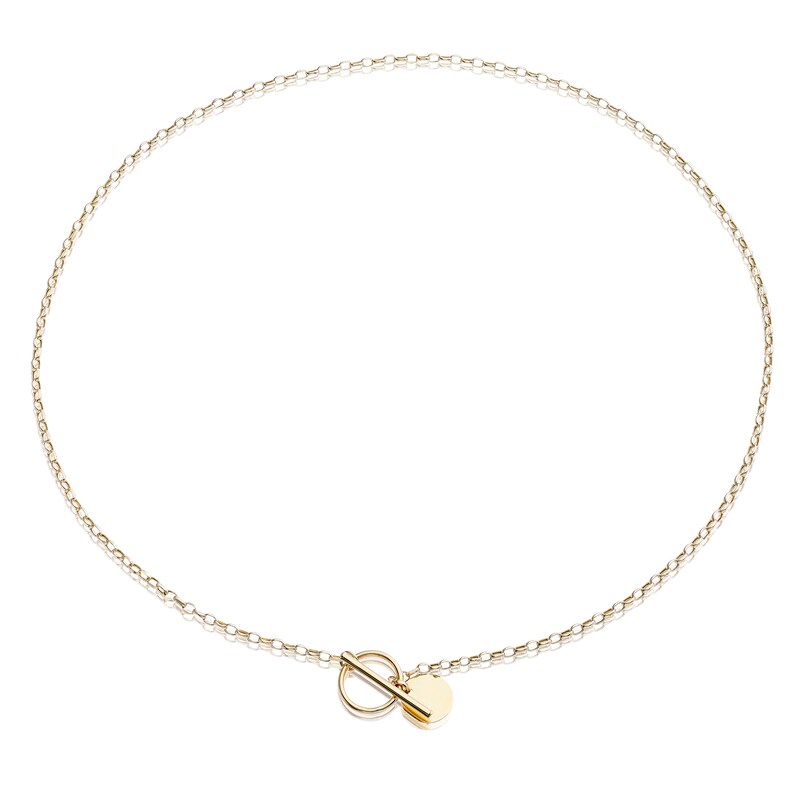 Main Image 2 of 9ct Yellow Gold Round Tag Pendant T-bar Belcher Chain