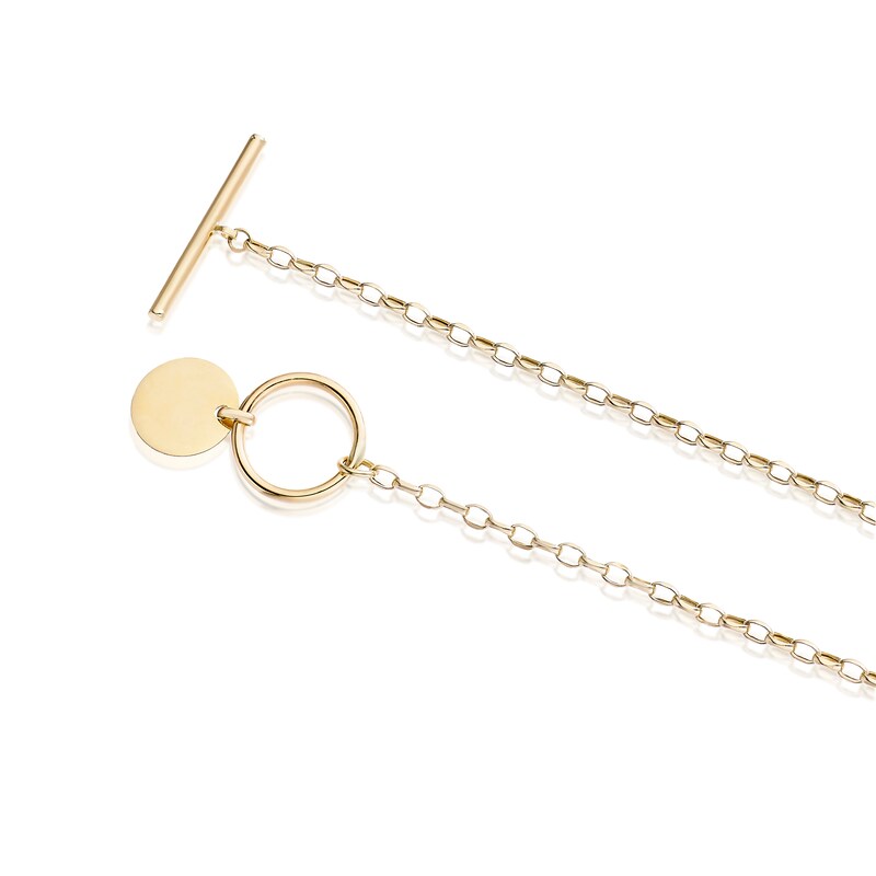 Main Image 3 of 9ct Yellow Gold Round Tag Pendant T-bar Belcher Chain