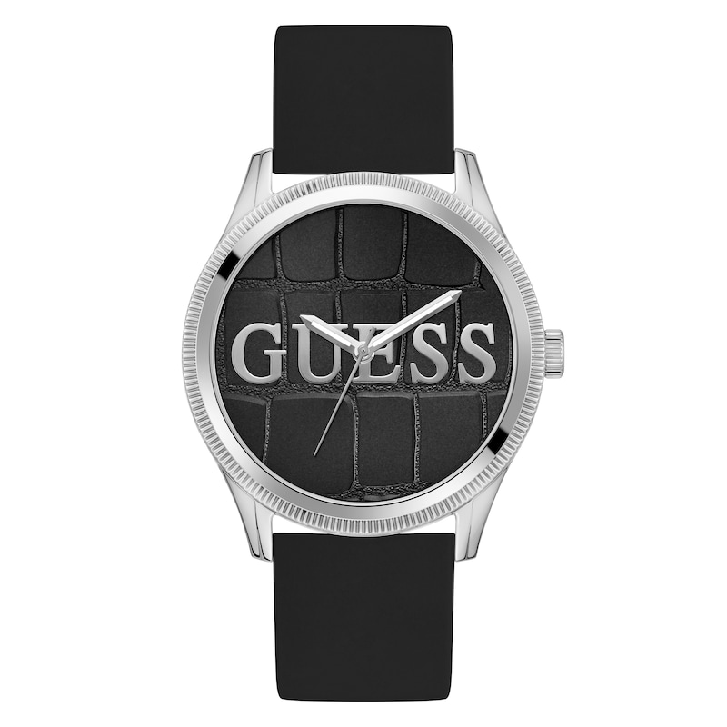 Main Image 1 of Guess Men's Black Guess Logo Dial Black Silicone Strap Watch