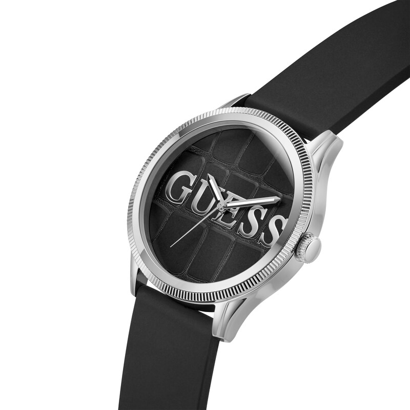 Main Image 4 of Guess Men's Black Guess Logo Dial Black Silicone Strap Watch