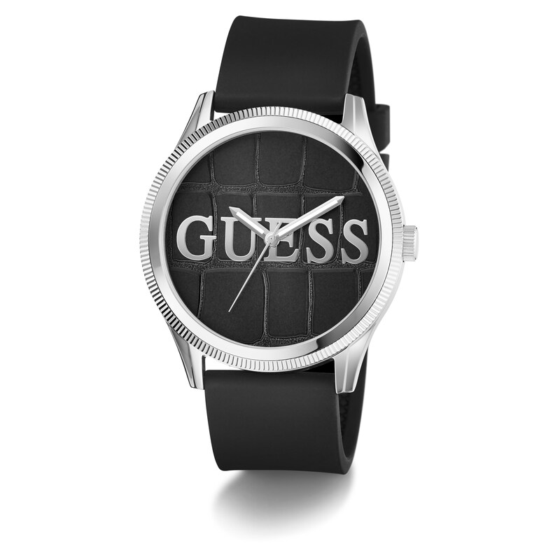 Main Image 5 of Guess Men's Black Guess Logo Dial Black Silicone Strap Watch