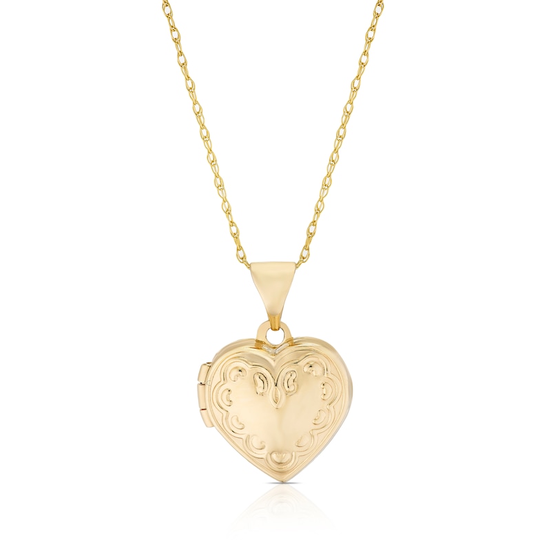 Main Image 1 of 9ct Yellow Gold Heart Detail 12mm Locket