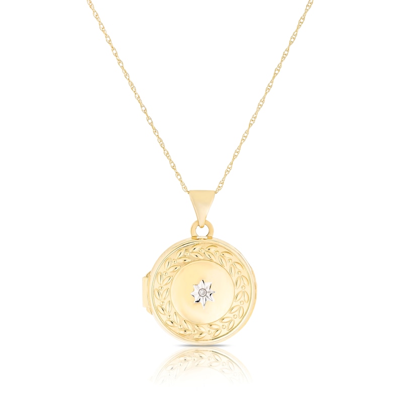 Main Image 1 of 9ct Yellow Gold Round Diamond Patterned Locket