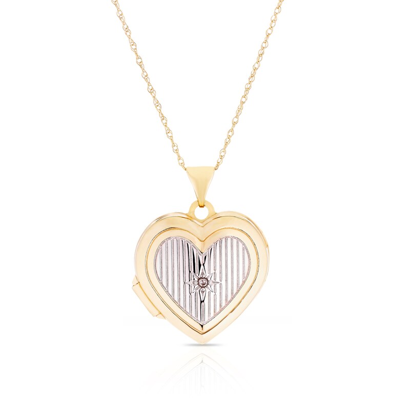 Main Image 1 of 9ct Yellow Gold & Rhodium Plated Diamond Heart 18mm Locket