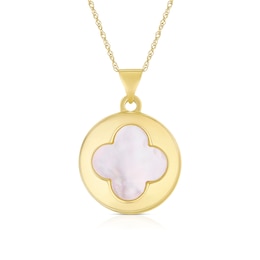 9ct Yellow Gold Mother Of Pearl Clover Round Locket