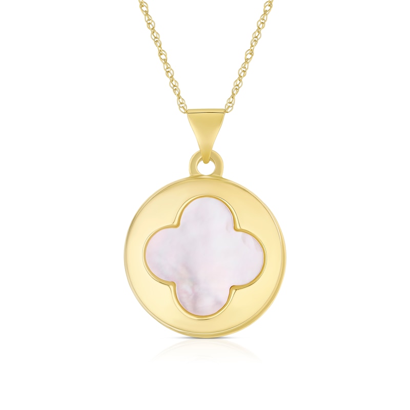 Main Image 1 of 9ct Yellow Gold Mother Of Pearl Clover Round Locket
