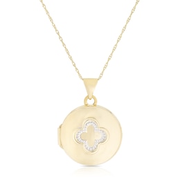 9ct Yellow Gold & Rhodium Plated Clover Detail Round Locket