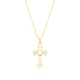 9ct Yellow Gold & Rhodium Plated Gothic Cross Pendant Necklace