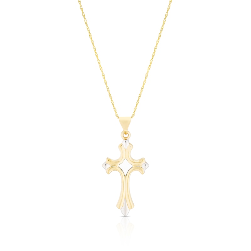 Main Image 1 of 9ct Yellow Gold & Rhodium Plated Gothic Cross Pendant Necklace