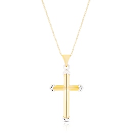 9ct Yellow Gold & Rhodium Plated Cross Pendant Necklace