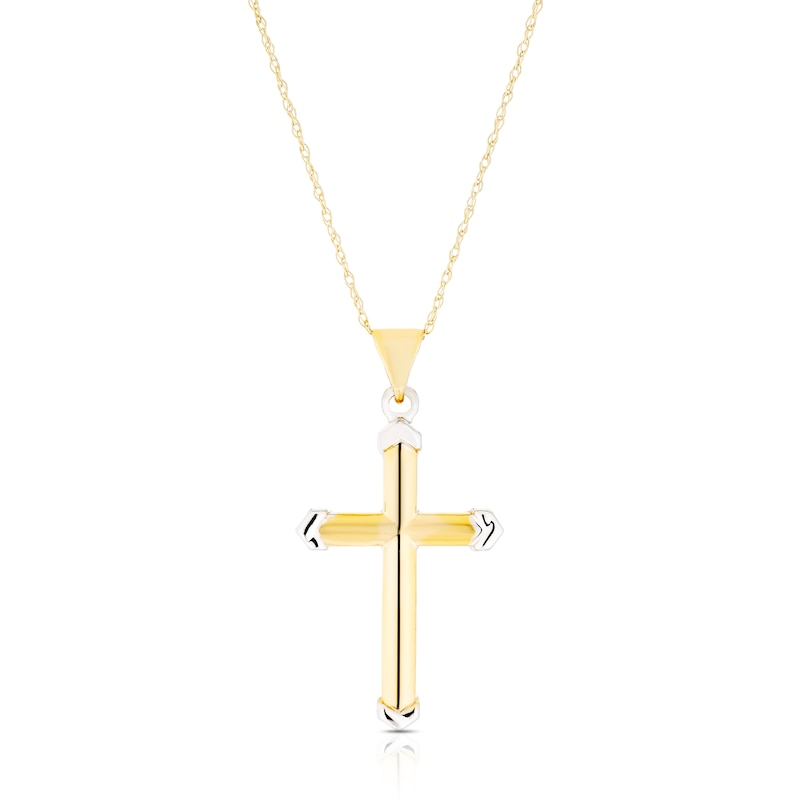 Main Image 1 of 9ct Yellow Gold & Rhodium Plated Cross Pendant Necklace