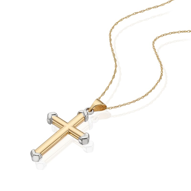 Main Image 2 of 9ct Yellow Gold & Rhodium Plated Cross Pendant Necklace