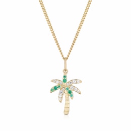 Sterling Silver Yellow Gold Plate Cubic Zirconia Palm Tree Pendant Necklace