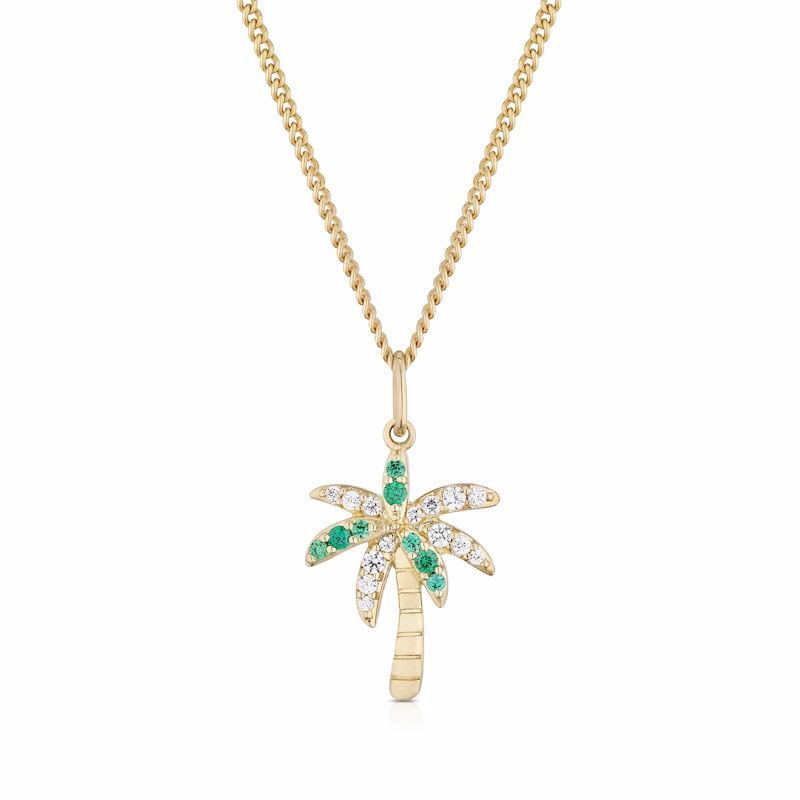 Main Image 1 of Sterling Silver Yellow Gold Plate Cubic Zirconia Palm Tree Pendant Necklace