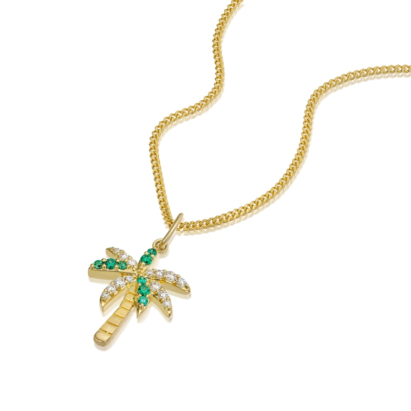 Main Image 2 of Sterling Silver Yellow Gold Plate Cubic Zirconia Palm Tree Pendant Necklace