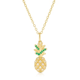 Sterling Silver Yellow Gold Plate Cubic Zirconia Pineapple Pendant Necklace