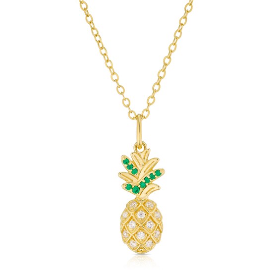 Sterling Silver Yellow Gold Plate Cubic Zirconia Pineapple Pendant Necklace