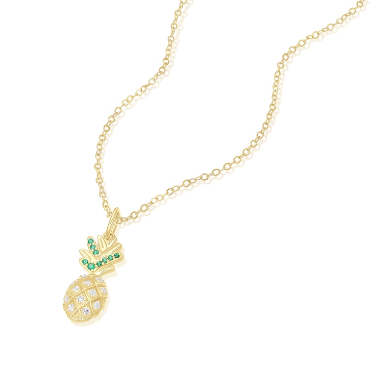Main Image 2 of Sterling Silver Yellow Gold Plate Cubic Zirconia Pineapple Pendant Necklace