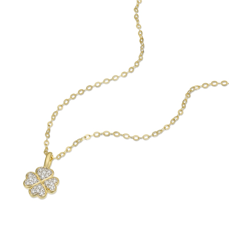 Main Image 2 of Sterling Silver Yellow Gold Plated Cubic Zirconia Clover Pendant Necklace