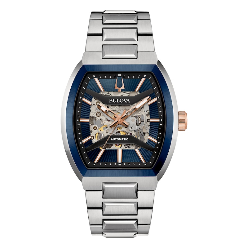Main Image 1 of Bulova Maquina Men's Blue Skeleton Dial Curve Glass Stainless Steel Watch