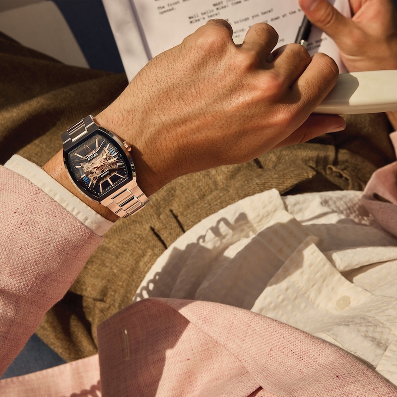 Main Image 4 of Bulova Maquina Men's Blue Skeleton Dial Curve Glass Stainless Steel Watch