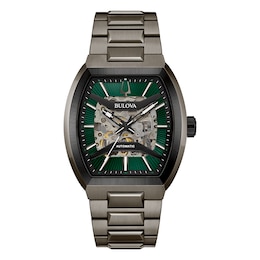 Bulova Maquina Men's Green Skeleton Dial Curve Glass Stainless Steel Watch