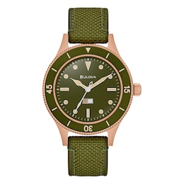Bulova Men's MIL-SHIPS 150th Anniversary Green Dial & Rubber Strap Watch