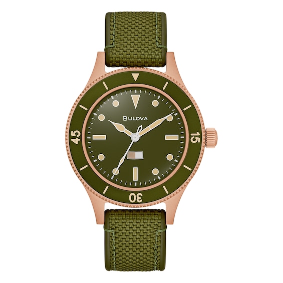 Bulova Men's MIL-SHIPS 150th Anniversary Green Dial & Rubber Strap Watch