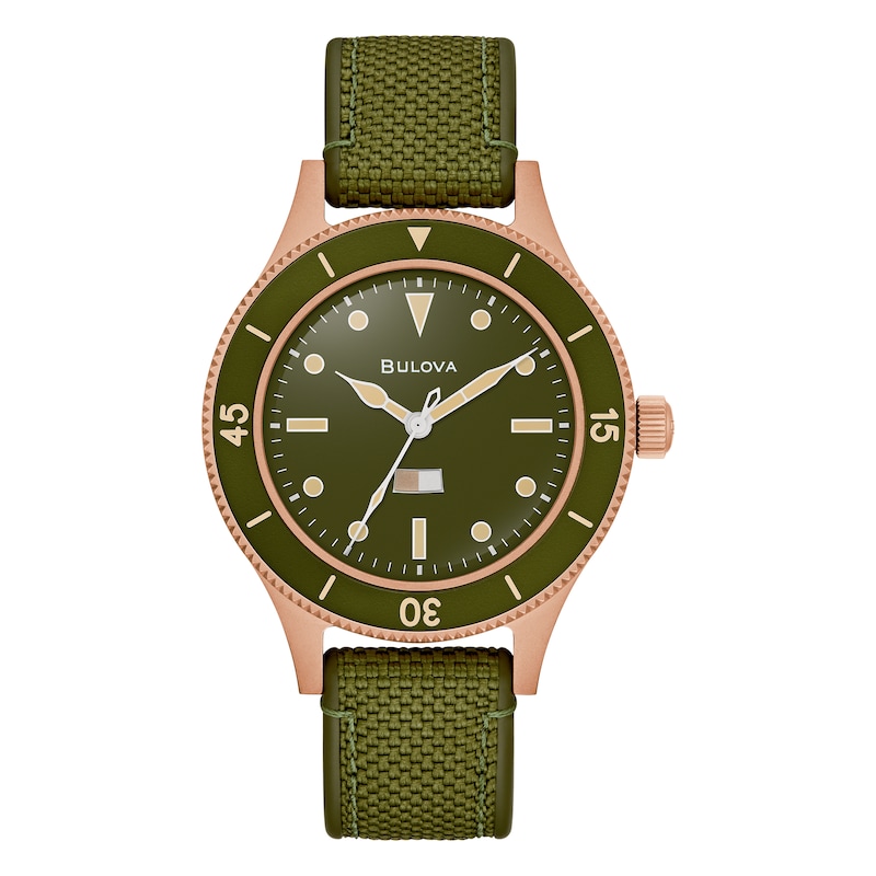 Main Image 1 of Bulova Men's MIL-SHIPS 150th Anniversary Green Dial & Rubber Strap Watch