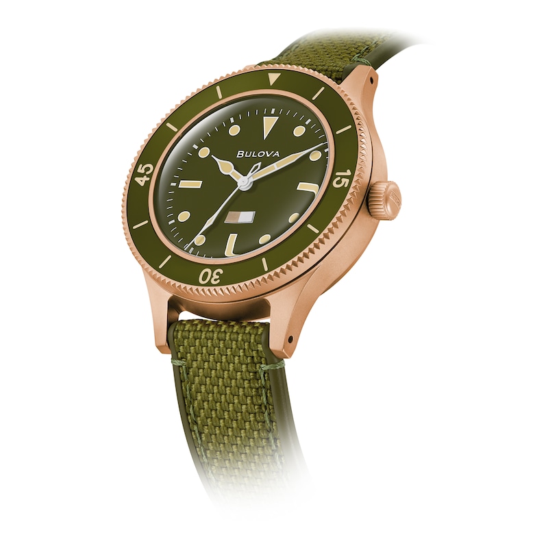 Main Image 3 of Bulova Men's MIL-SHIPS 150th Anniversary Green Dial & Rubber Strap Watch
