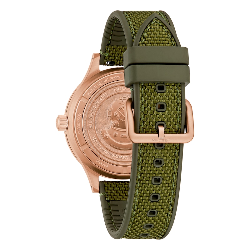 Main Image 4 of Bulova Men's MIL-SHIPS 150th Anniversary Green Dial & Rubber Strap Watch