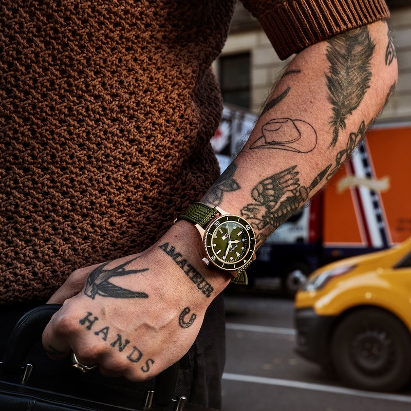 Main Image 7 of Bulova Men's MIL-SHIPS 150th Anniversary Green Dial & Rubber Strap Watch