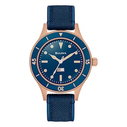 Bulova Men's MIL-SHIPS 150th Anniversary Blue Dial & Rubber Strap Watch