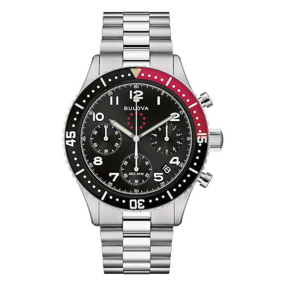 Bulova Men's Marine Star Anniversary Black Dial Stainless Steel Bracelet Watch