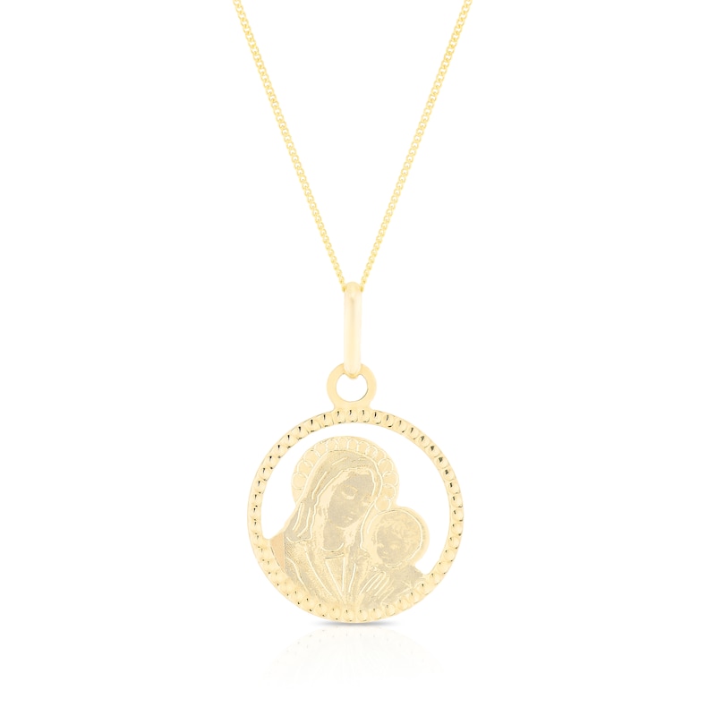 Main Image 1 of 9ct Yellow Gold Diamond Cut Mary & Child Pendant 18" Necklace